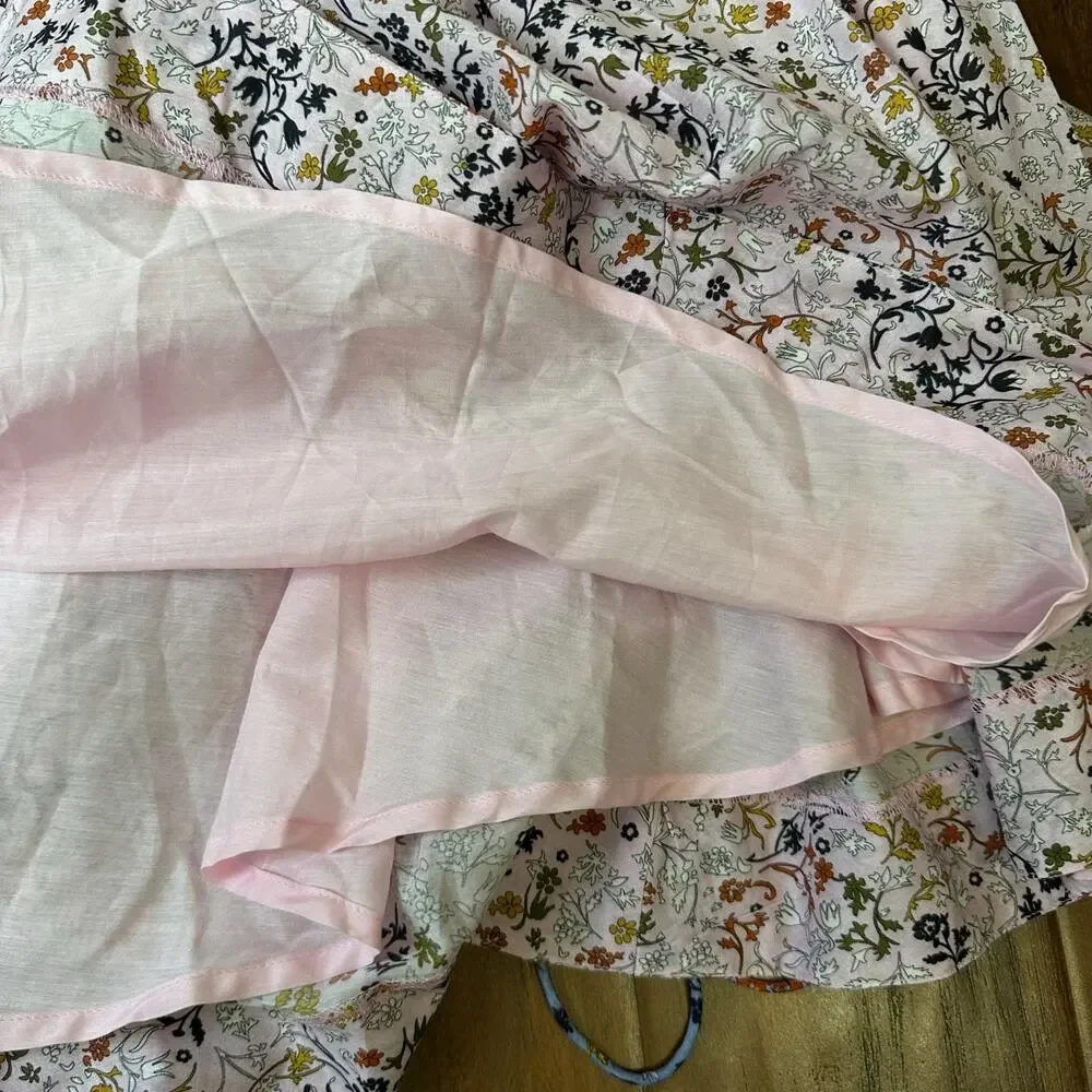 ELLIETTE Tate Mini Dress Pink Floral Silk Long Sleeve Tie Waist Fairy